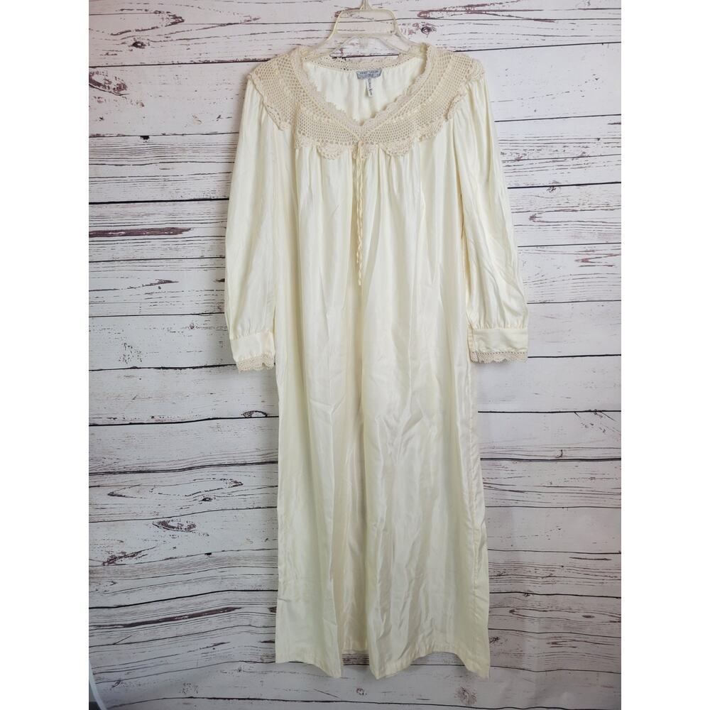 Vtg Neiman Marcus Bert Yelin Ivory Long Sleeve Nightgown Women's Size Medium - Picture 2 of 16